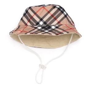 Tan Plaid Bucket Dog Pet Hat With Adjustable Chin Strap