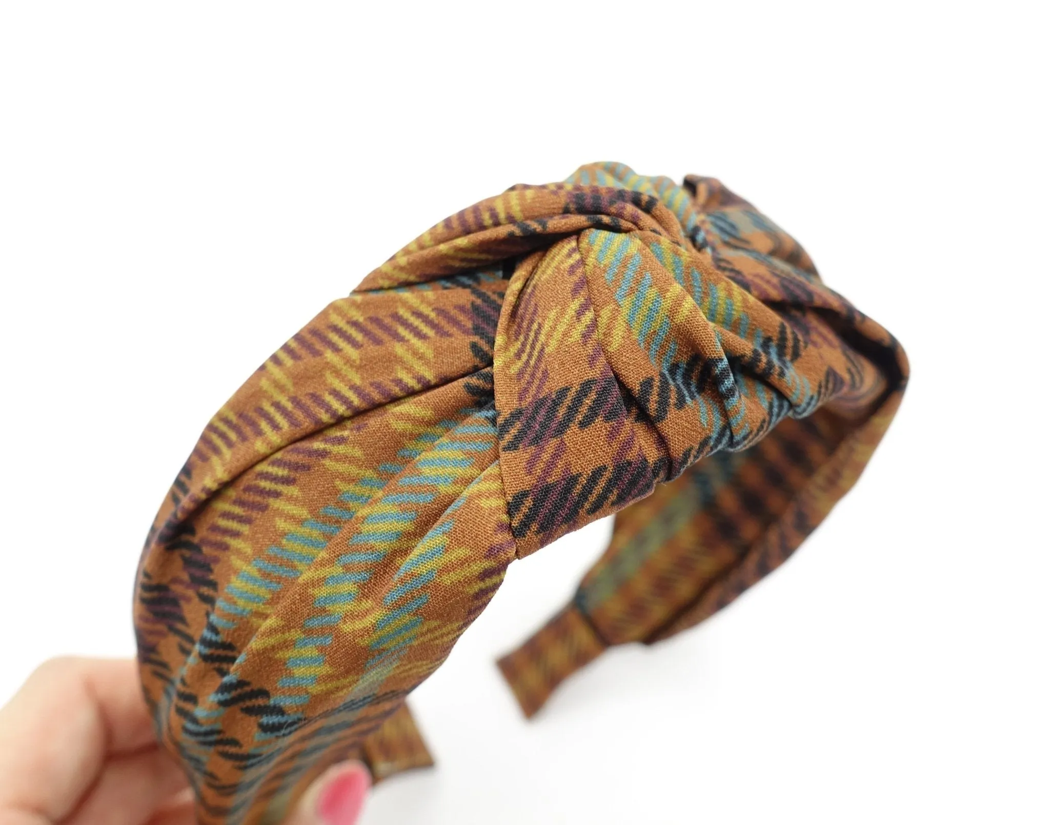 tartan check top knot headband Autumn fabric hairband women hair accessory