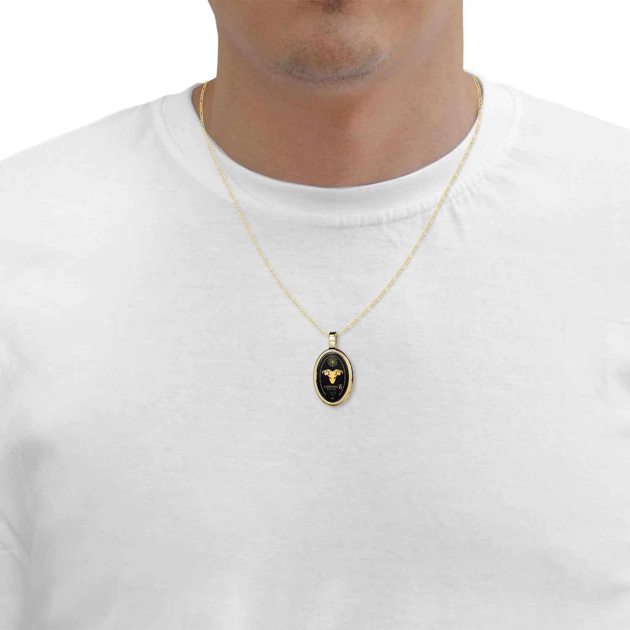 The World of Capricorn, Sterling Silver Gold Plated (Vermeil) Necklace, Onyx