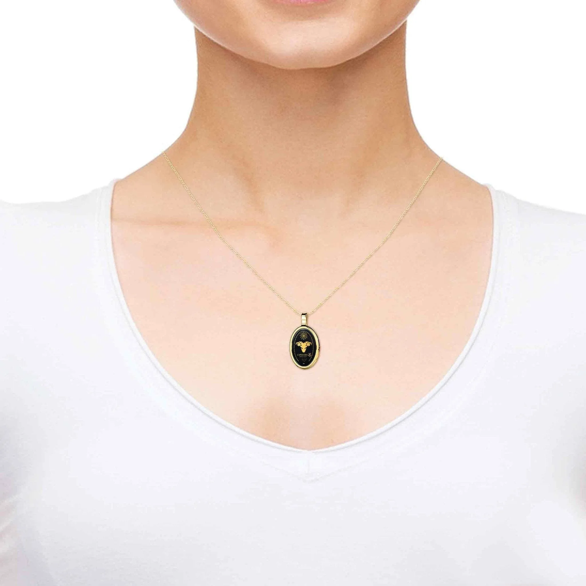 The World of Capricorn, Sterling Silver Gold Plated (Vermeil) Necklace, Onyx