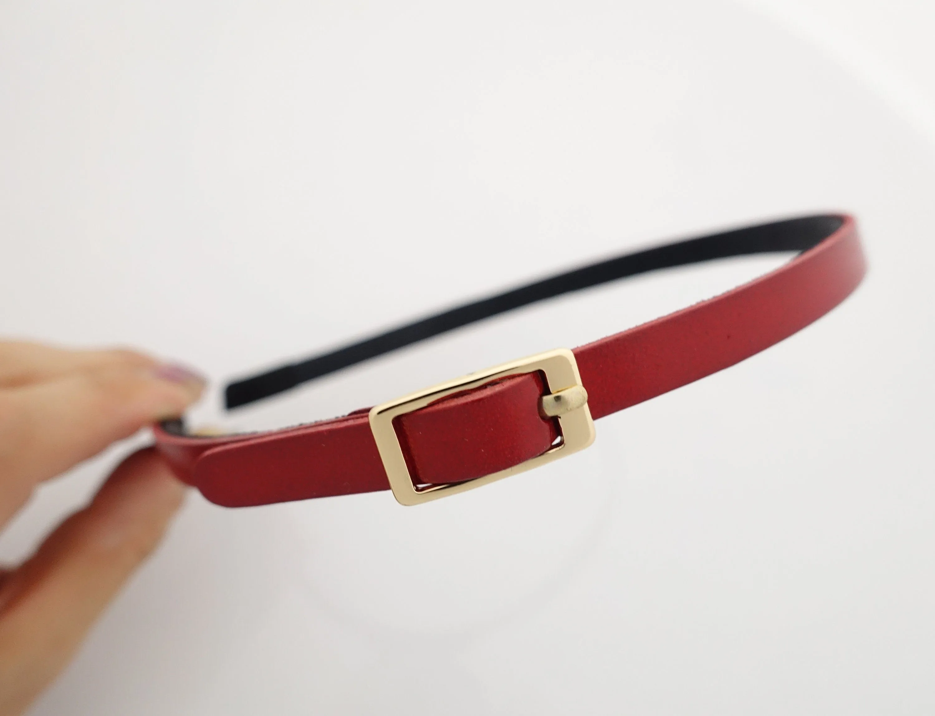 thin buckle leather headband simply style woman hairband