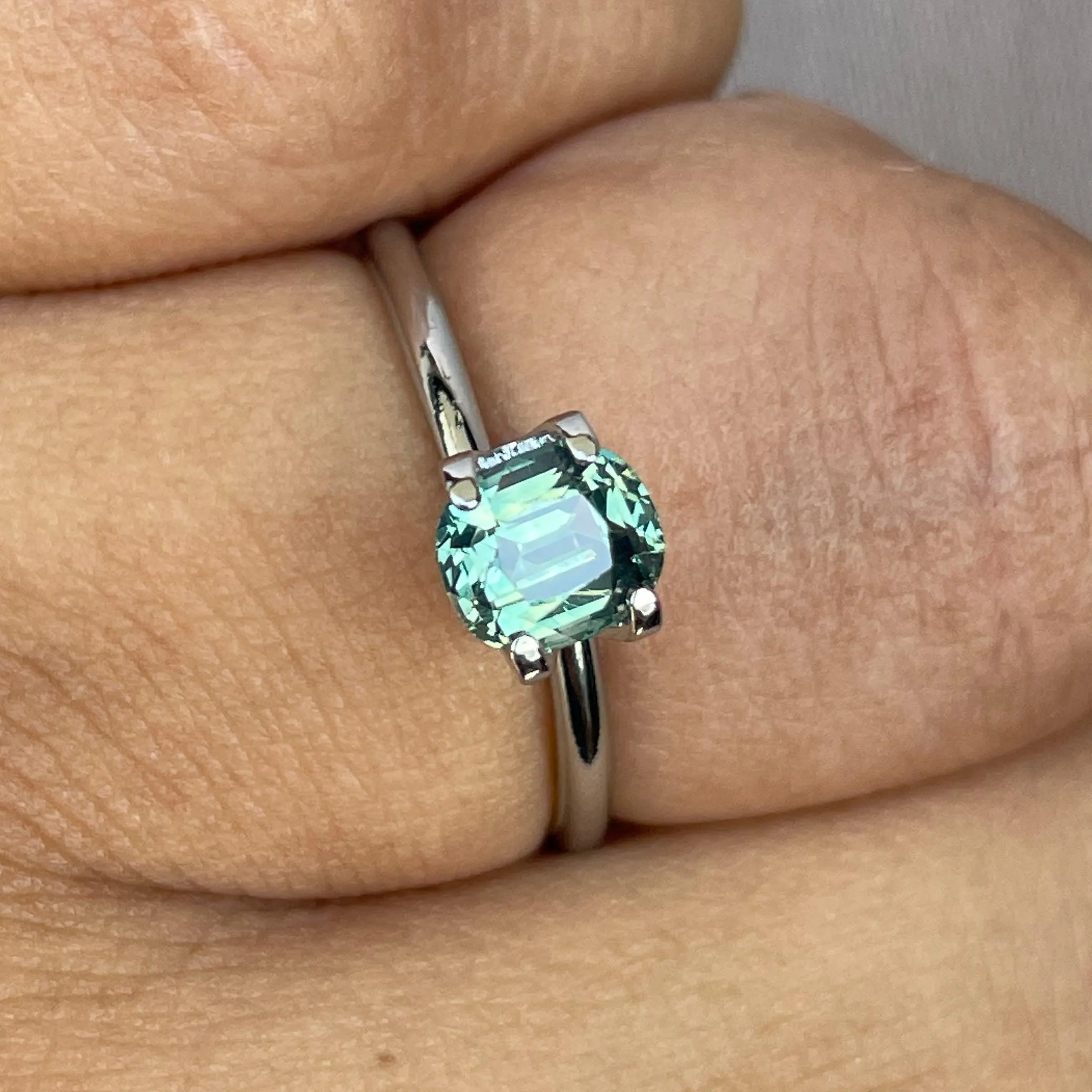 This 1.21 crt green Sapphire is well cut to bring out the best colour and lustre, and has a perfect colour blend.