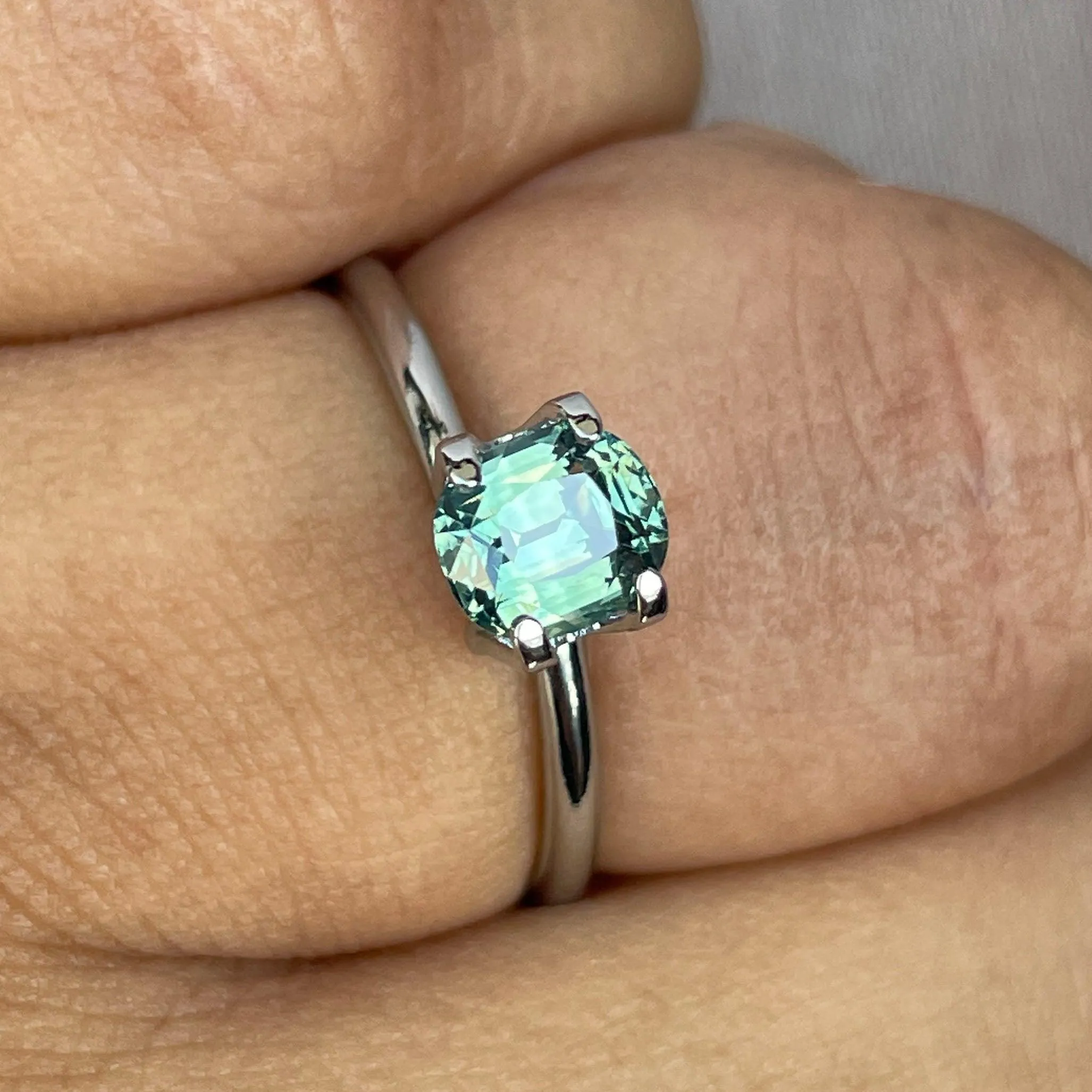 This 1.21 crt green Sapphire is well cut to bring out the best colour and lustre, and has a perfect colour blend.