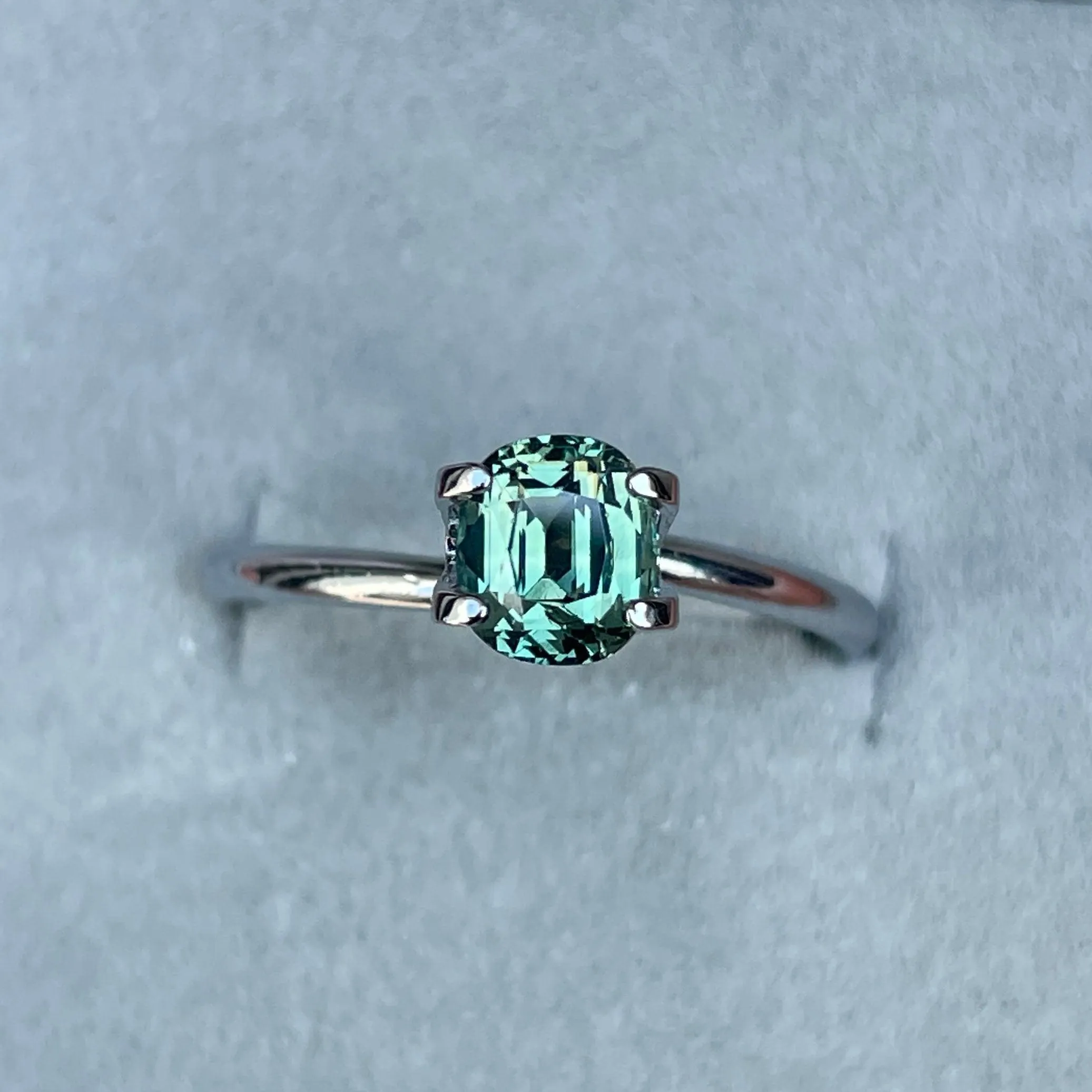 This 1.21 crt green Sapphire is well cut to bring out the best colour and lustre, and has a perfect colour blend.