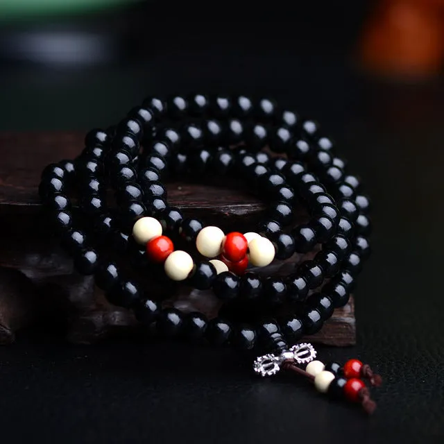 Tibet Ethnic Handmade Dia 6mm Wood Beads Rosary Multilayer Bracelets for Women Jewelry Dia 4mm Imitation Garnet charms bracelet