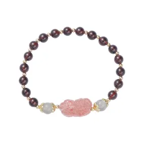 Tourmaline and Garnet Crystal Bracelet with Pixiu Design