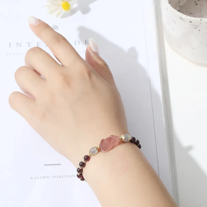 Tourmaline and Garnet Crystal Bracelet with Pixiu Design