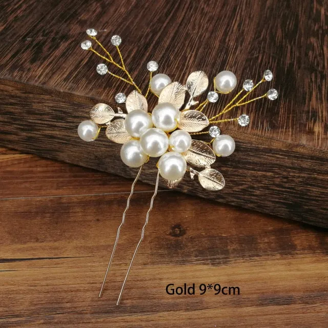 U-shaped Metal Hairpins Simulated Pearl Bridal Tiara Hair Accessories Multiple Combinations