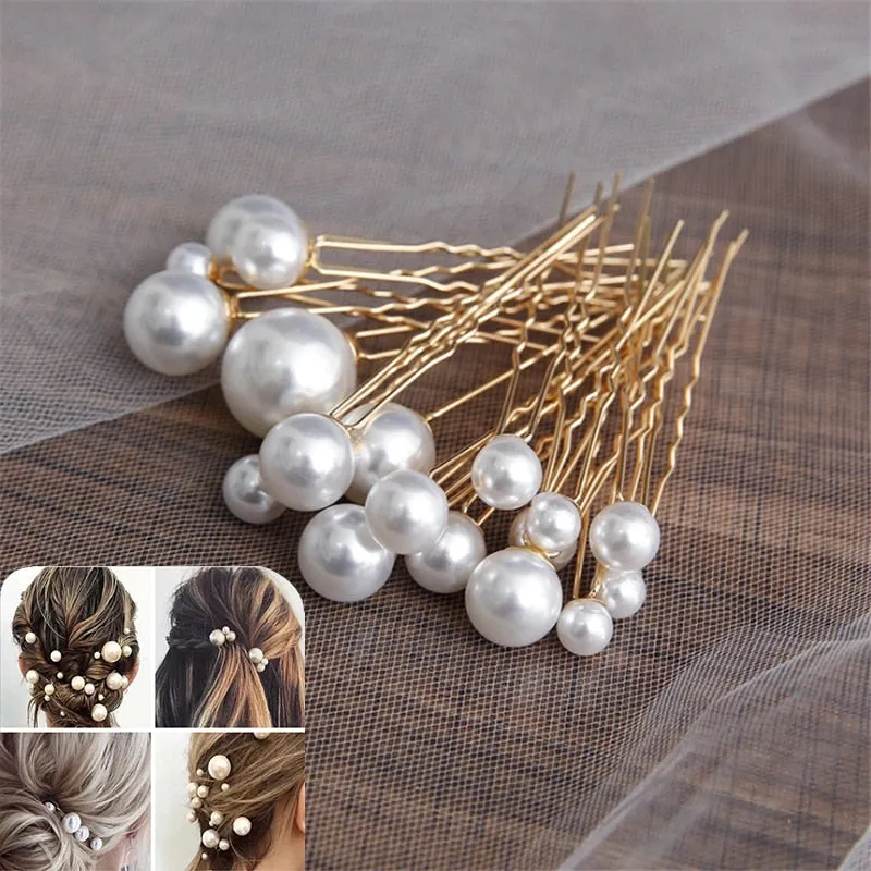 U-shaped Metal Hairpins Simulated Pearl Bridal Tiara Hair Accessories Multiple Combinations