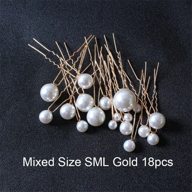 U-shaped Metal Hairpins Simulated Pearl Bridal Tiara Hair Accessories Multiple Combinations