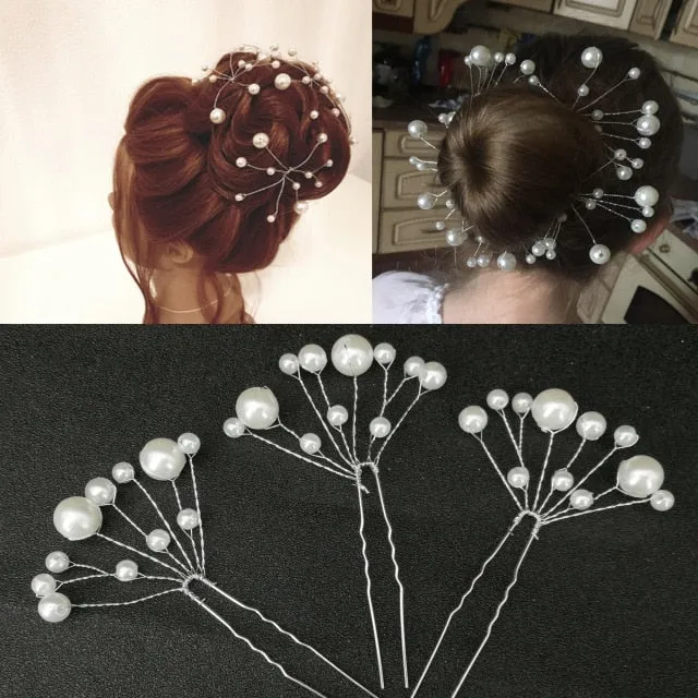 U-shaped Metal Hairpins Simulated Pearl Bridal Tiara Hair Accessories Multiple Combinations