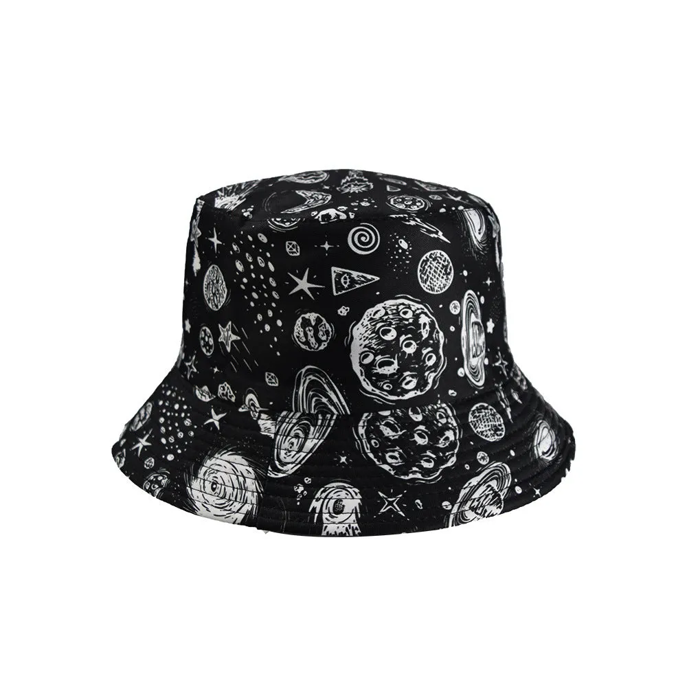 Unisex Reservible Universe Print Boonie Bucket Hat Cap Brim Outdoor Sun Safari Camping Fishing