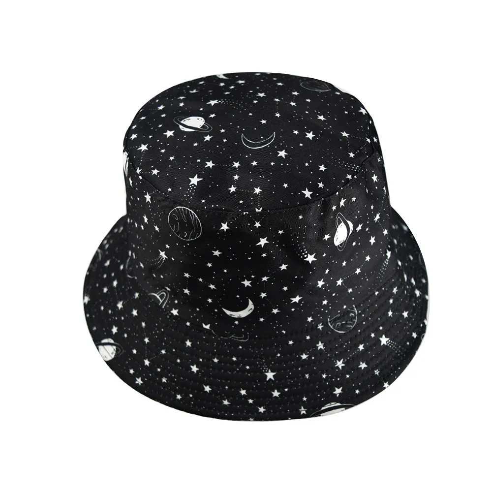 Unisex Reservible Universe Print Boonie Bucket Hat Cap Brim Outdoor Sun Safari Camping Fishing