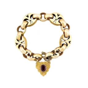 Victorian 14k Garnet Mariner Link Padlock Locket Bracelet