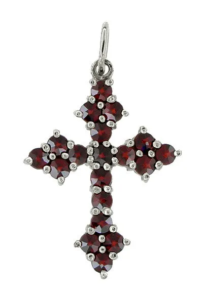 Victorian Bohemian Garnet Gothic Cross Pendant in Sterling Silver