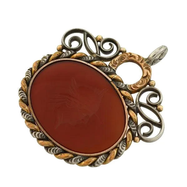 Victorian Mixed Metals Carved Carnelian Intaglio Fob/Pendant