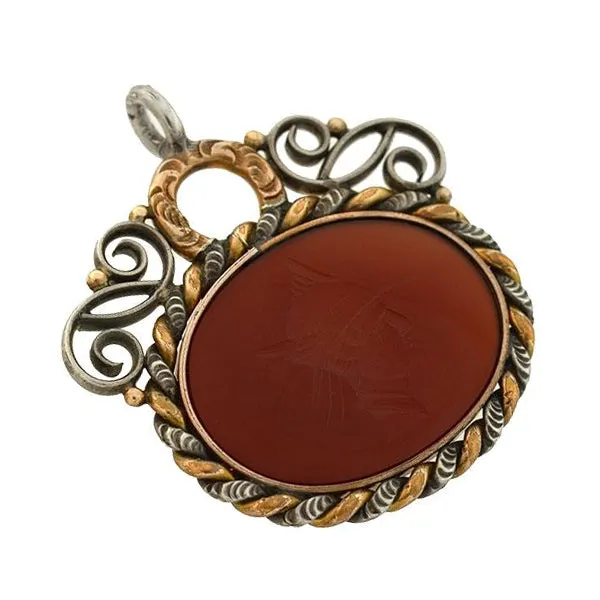 Victorian Mixed Metals Carved Carnelian Intaglio Fob/Pendant