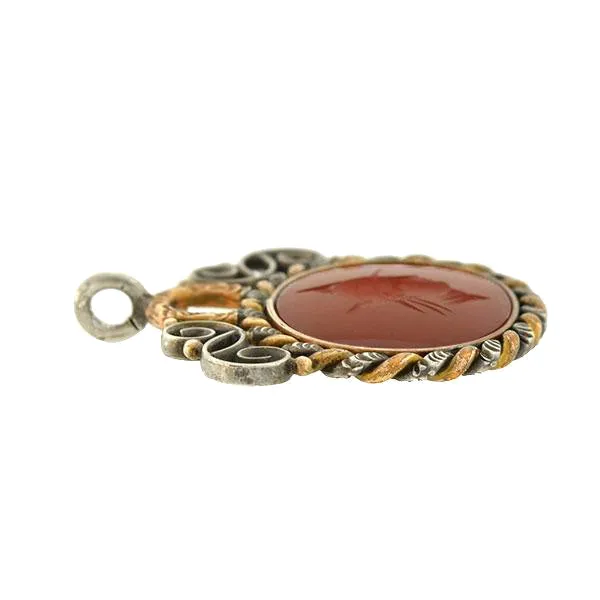 Victorian Mixed Metals Carved Carnelian Intaglio Fob/Pendant