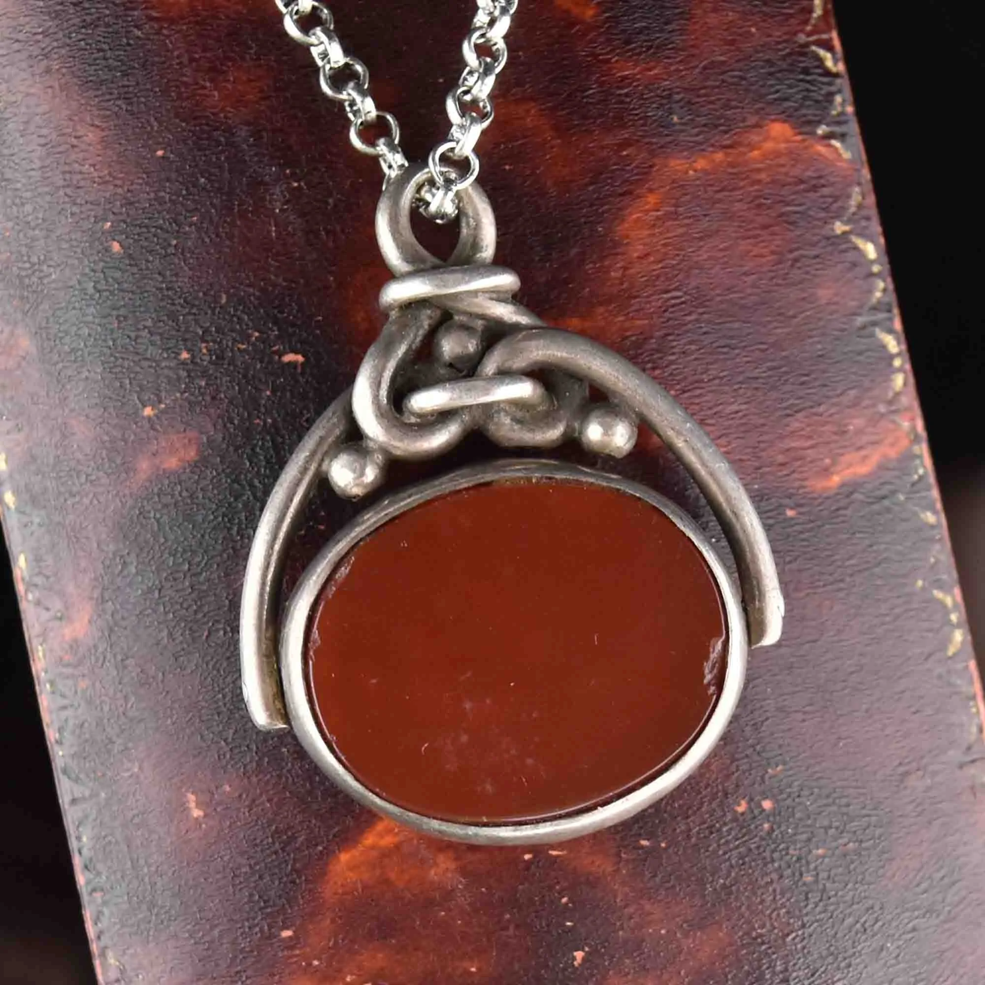 Victorian Silver Bloodstone Carnelian Spinner Watch Fob Pendant