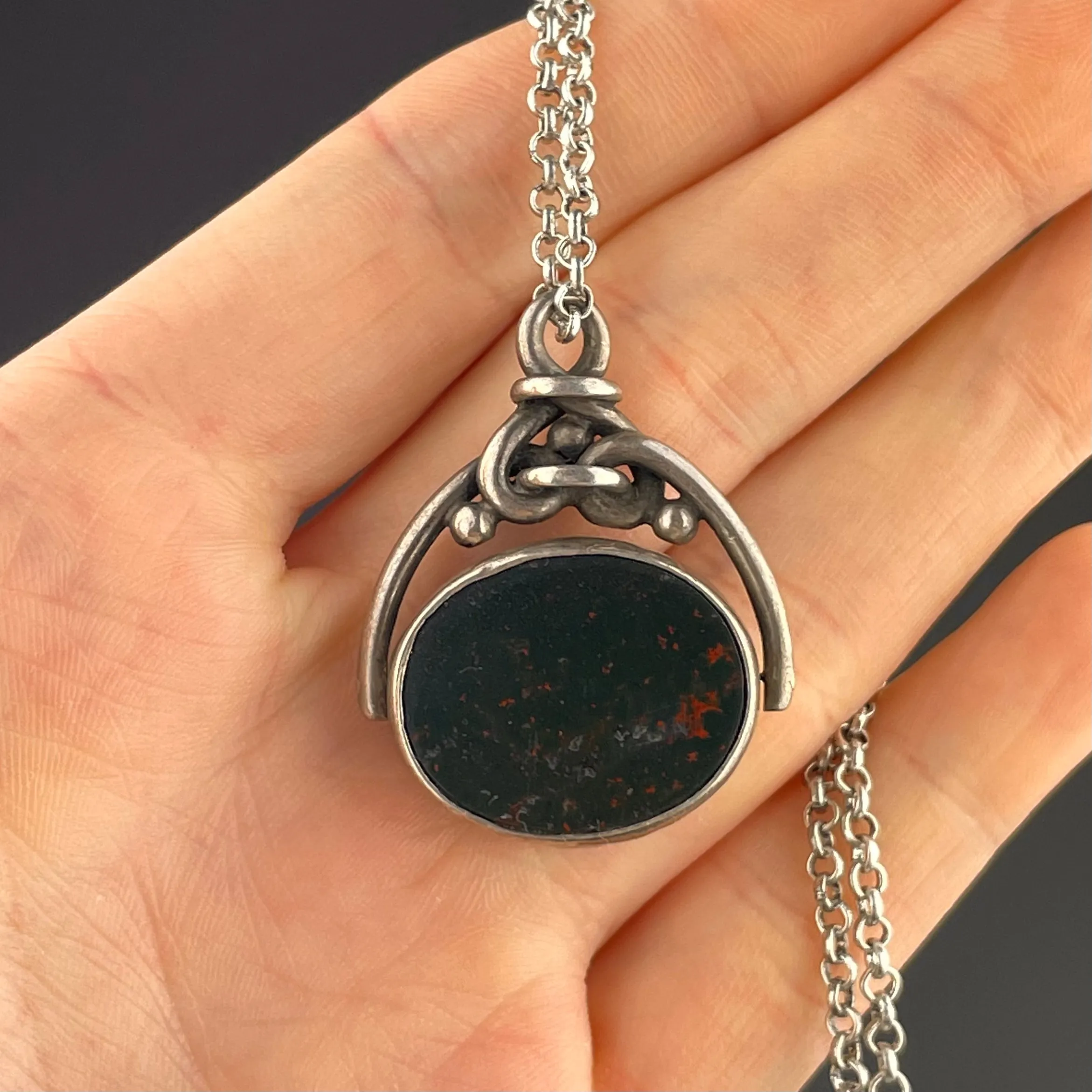 Victorian Silver Bloodstone Carnelian Spinner Watch Fob Pendant