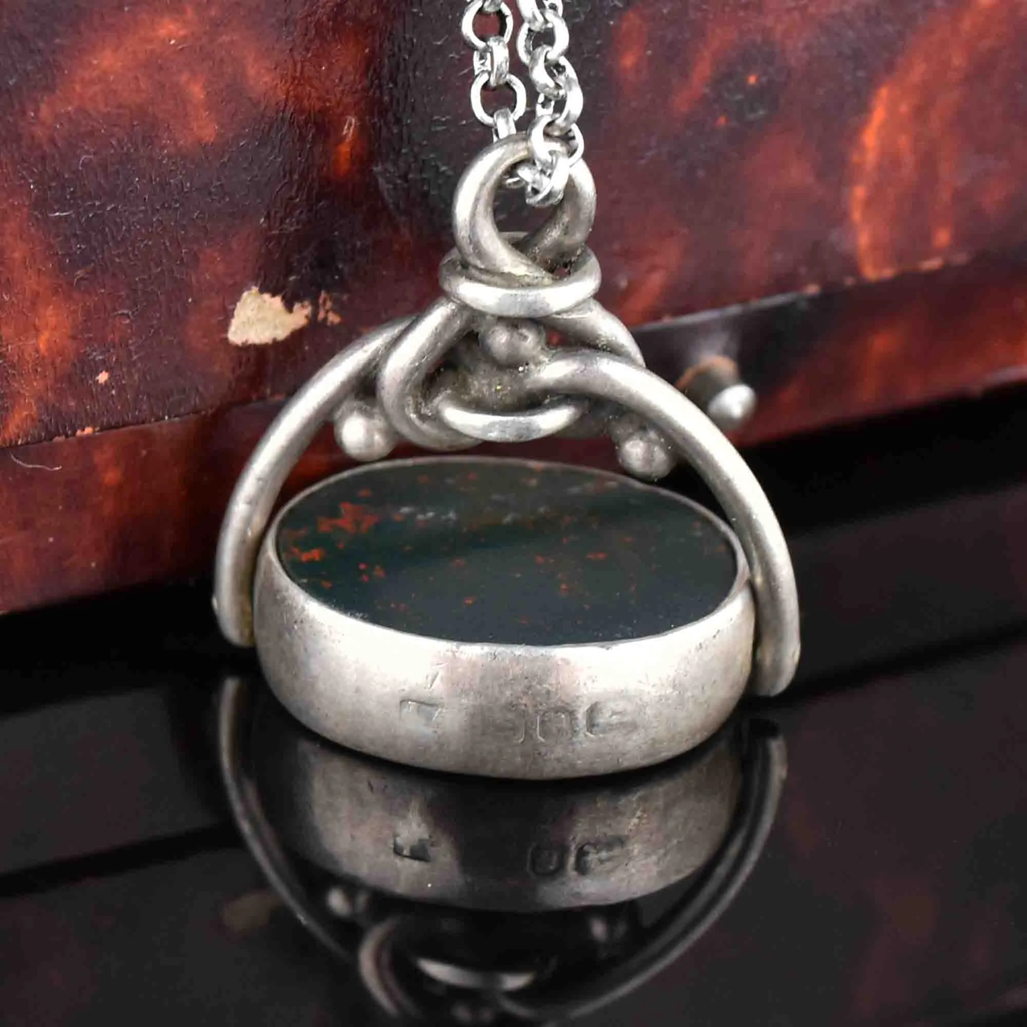 Victorian Silver Bloodstone Carnelian Spinner Watch Fob Pendant