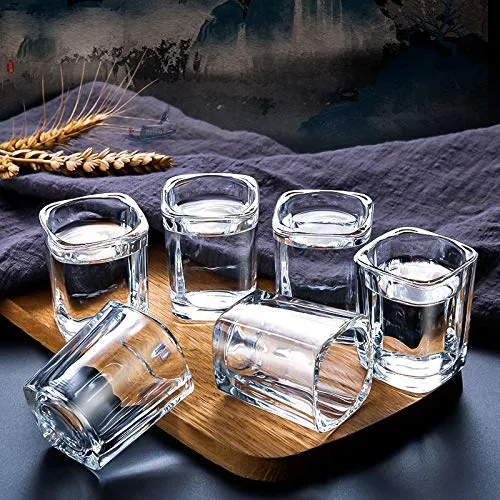 Vilon Premium Heavy Base Shot Glass set 12 | crystal Square Shot Glasses for Party Bar, Vodka & Tequila | 60 ML | TRANSPARENT(Brown tray not include)