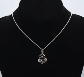 Vintage Red Garnet and Marcasite Sterling Silver Flower Pendant Necklace - 19.5"