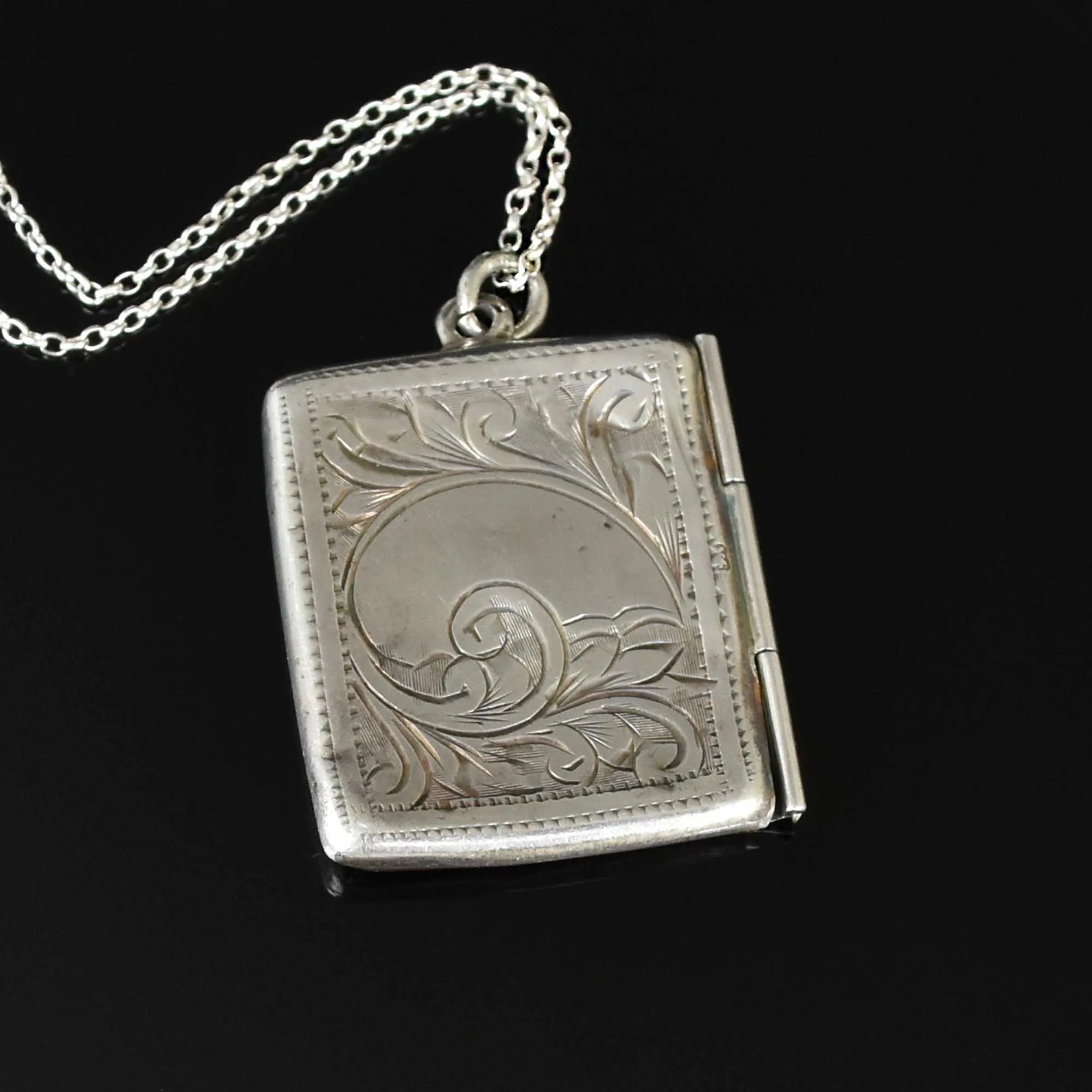 Vintage Silver Stamp Holder Pendant Necklace