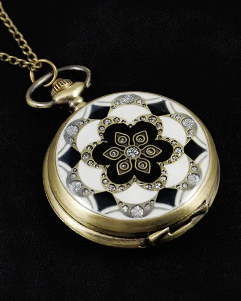 Vintage Style Art Deco Pocket Watch Pendant Necklace 2