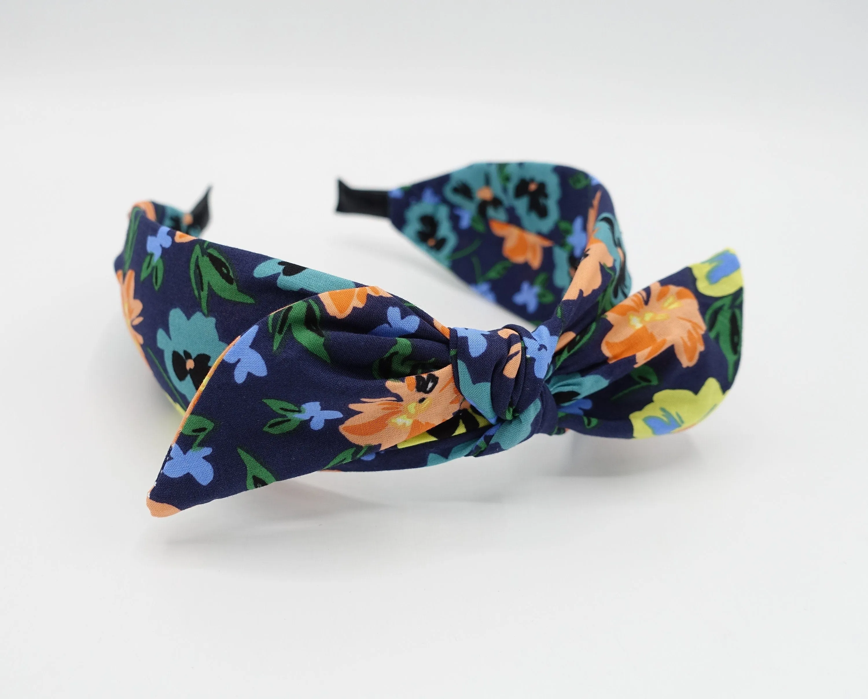 vivid Spring headband floral print wired bow hairband casual hair accessory for women