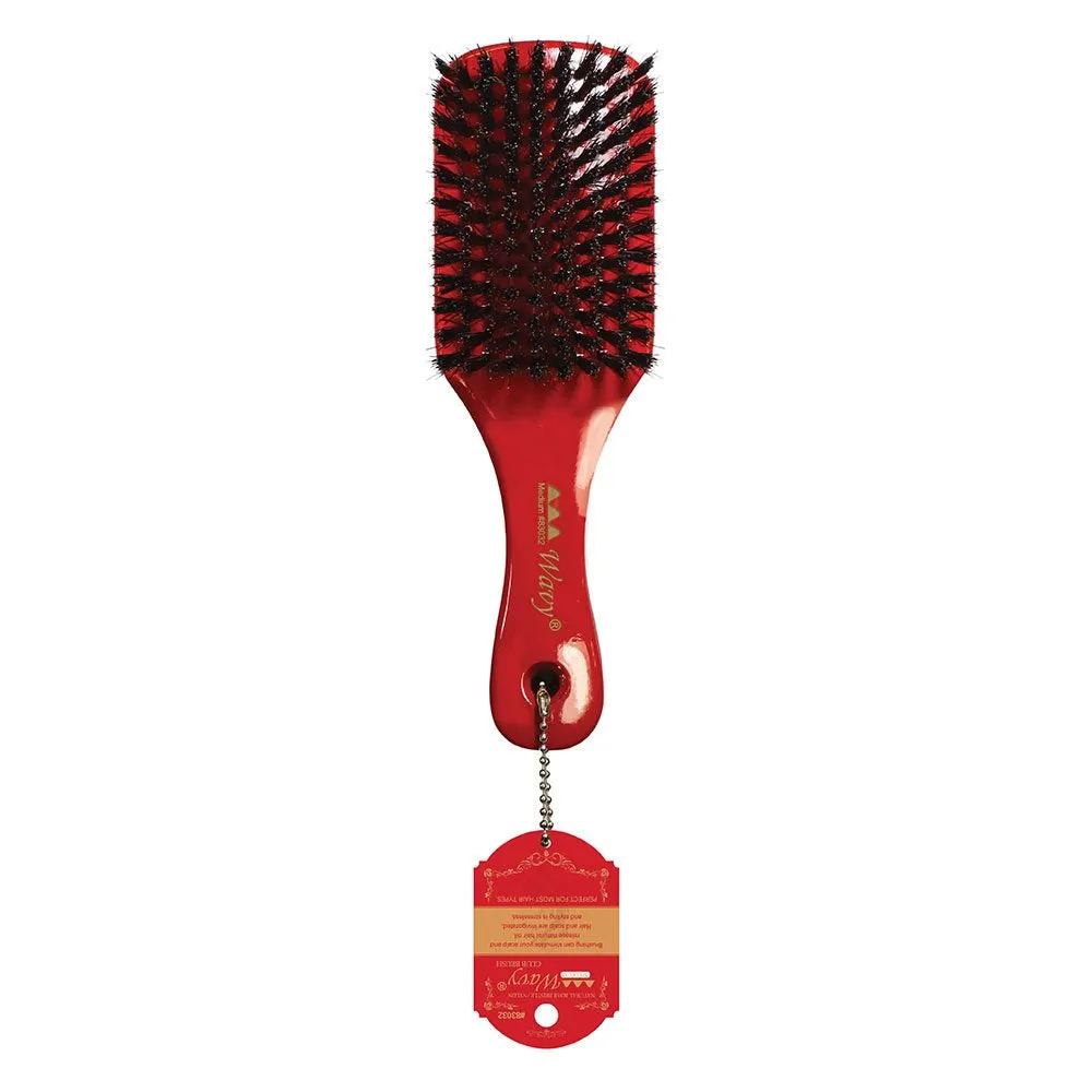 WAVY WAVE BRUSH "MEDIUM" RED (50% BOAR - 50% NYLON)