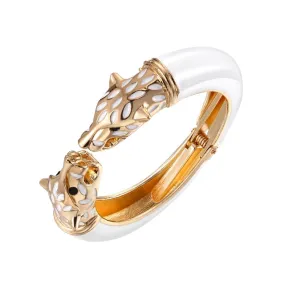 White Enamel Panther Hinged Gold Bangle Luxury Bracelet