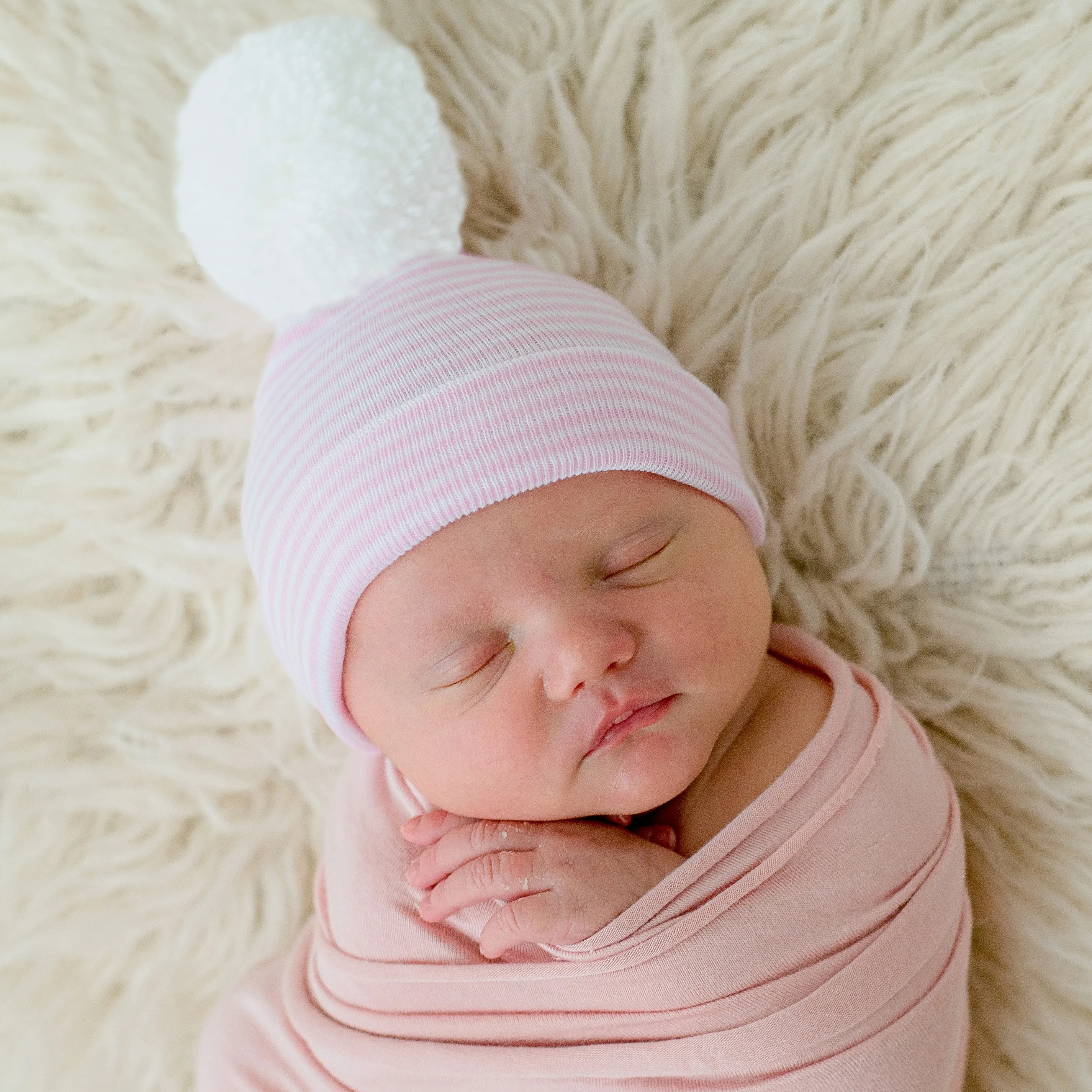 Wide Blue and White Striped Newborn Baby Boy Hospital Beanie with White Pom Pom Hat Infant Hat Newborn Hat (personalization optional)