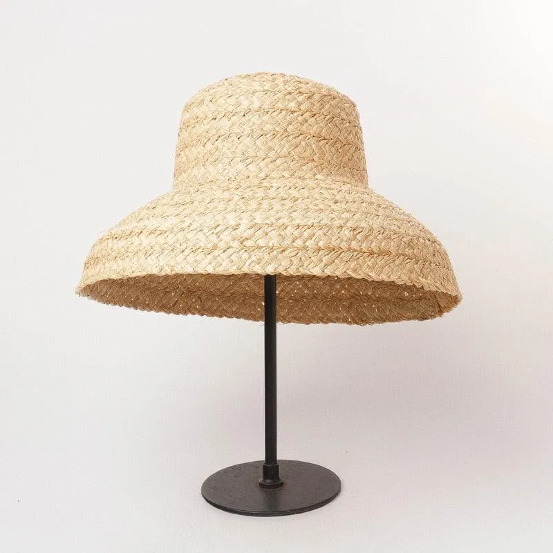 Wide Brim Raffia Beach Hats Flat Summer Sun Hat Ladies UV Bucket