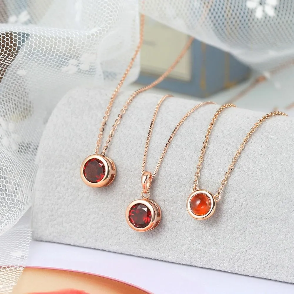 Women Natural Garnet Stone Pendant Necklace