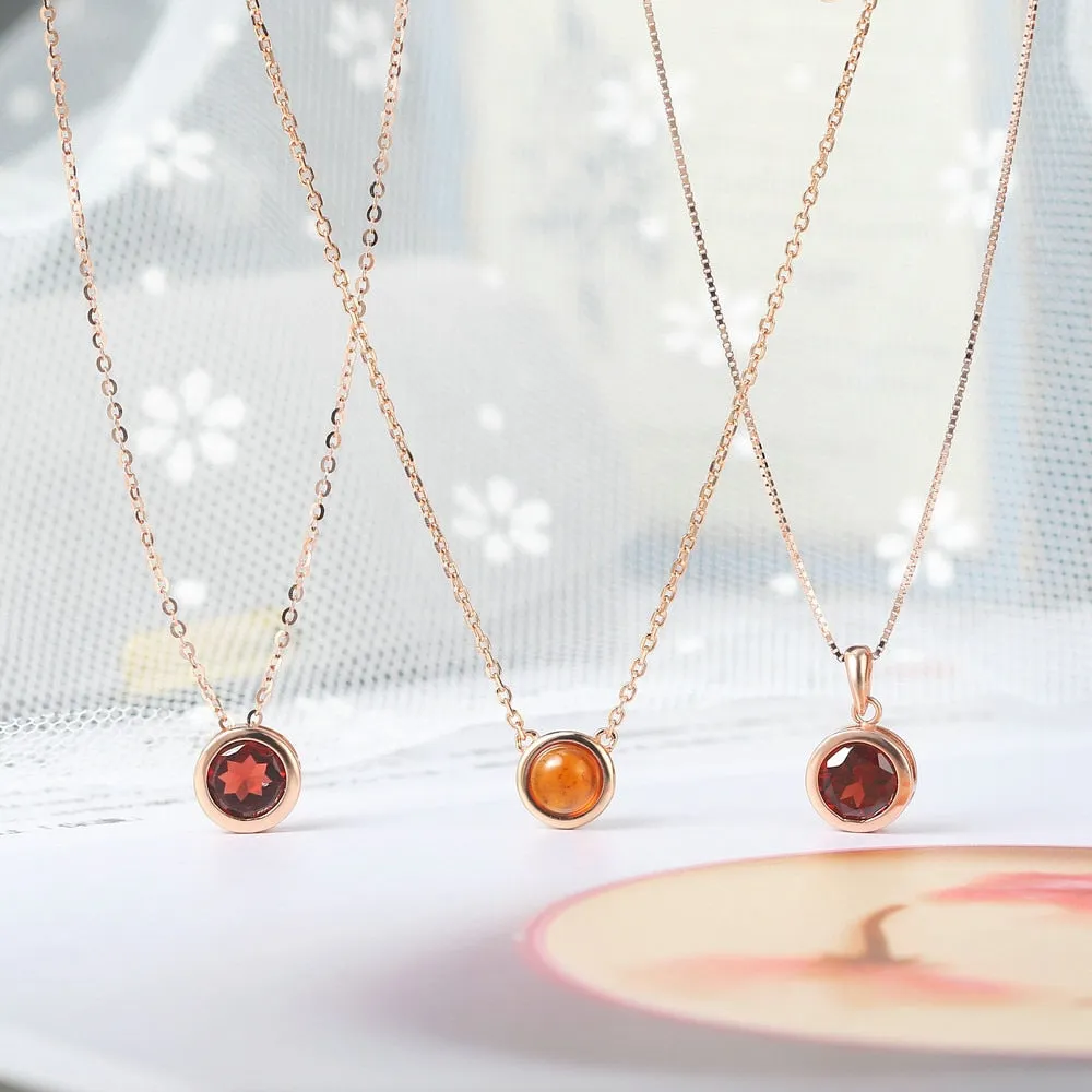 Women Natural Garnet Stone Pendant Necklace