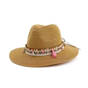 Women Straw Sun Hat - Buttermere Casual Beach Hat with Tassel, Solid Color, 56-58cm Size