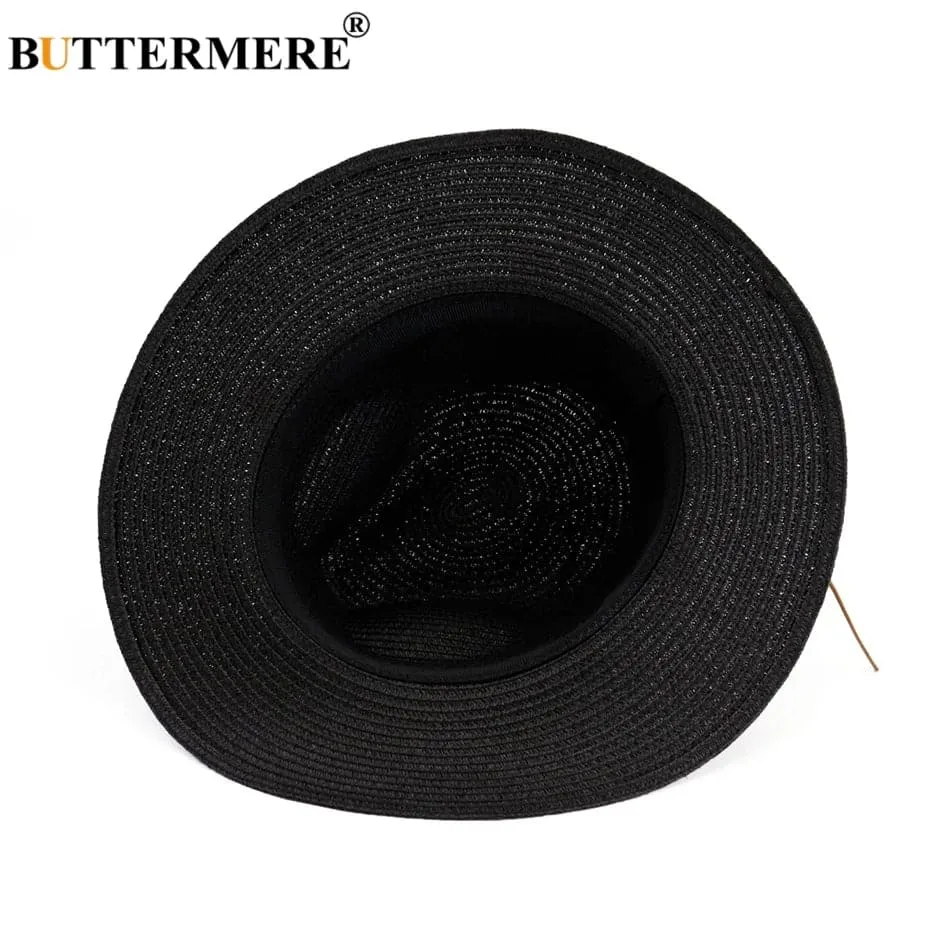 Women Straw Sun Hat - Buttermere Casual Beach Hat with Tassel, Solid Color, 56-58cm Size