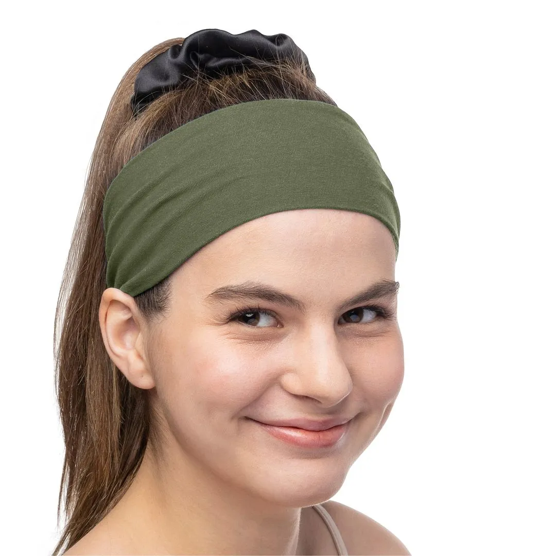 Women's Headbands Cotton Jersey 3" Wide Yoga Fitness Fashion Made in the USA Olive