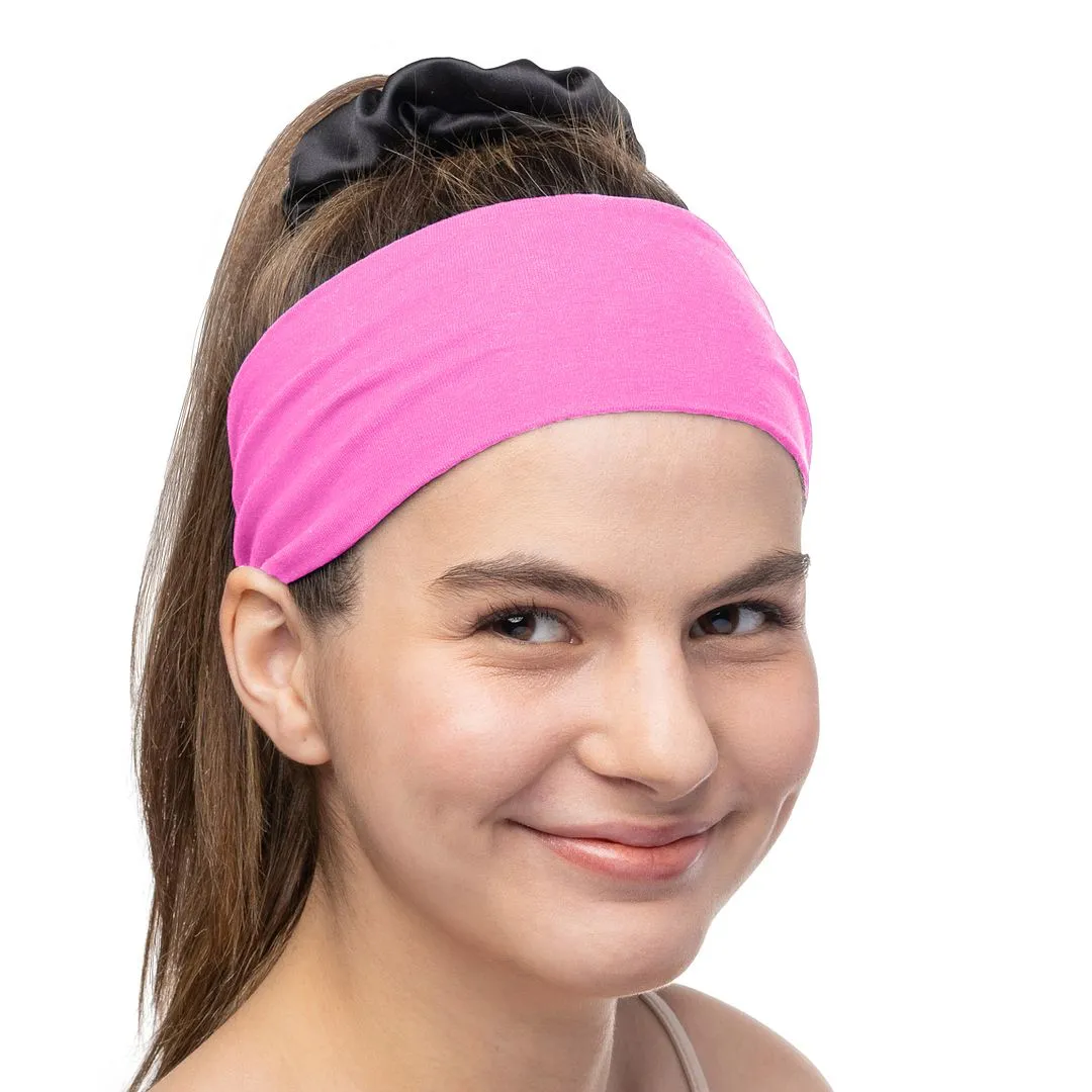 Women's Headbands Cotton Jersey 3" Wide Yoga Fitness Fashion Made in the USA Pink