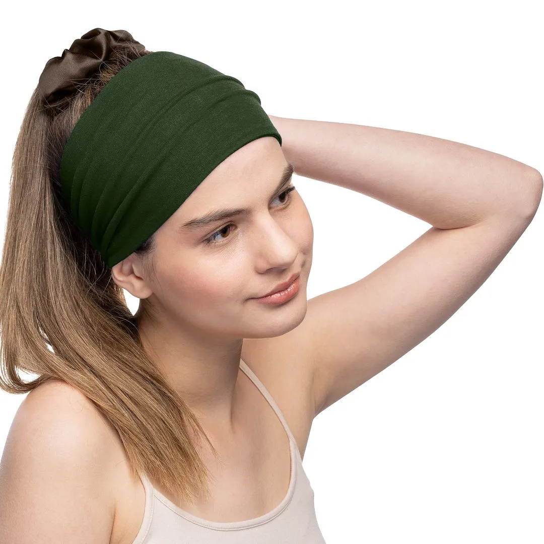 Women's Headbands Cotton Jersey 5" Wide Yoga Fitness Fashion Made in the USA Olive Dark