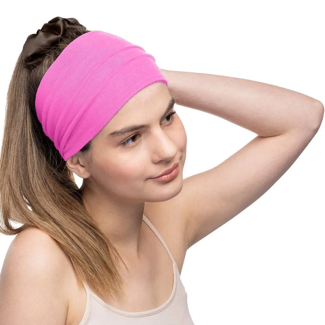 Women's Headbands Cotton Jersey 5" Wide Yoga Fitness Fashion Made in the USA Pink