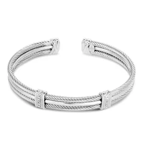 Women's Silver Rhodium 11.6Mm3 -Row Cuff Bangle W 0.05Ct