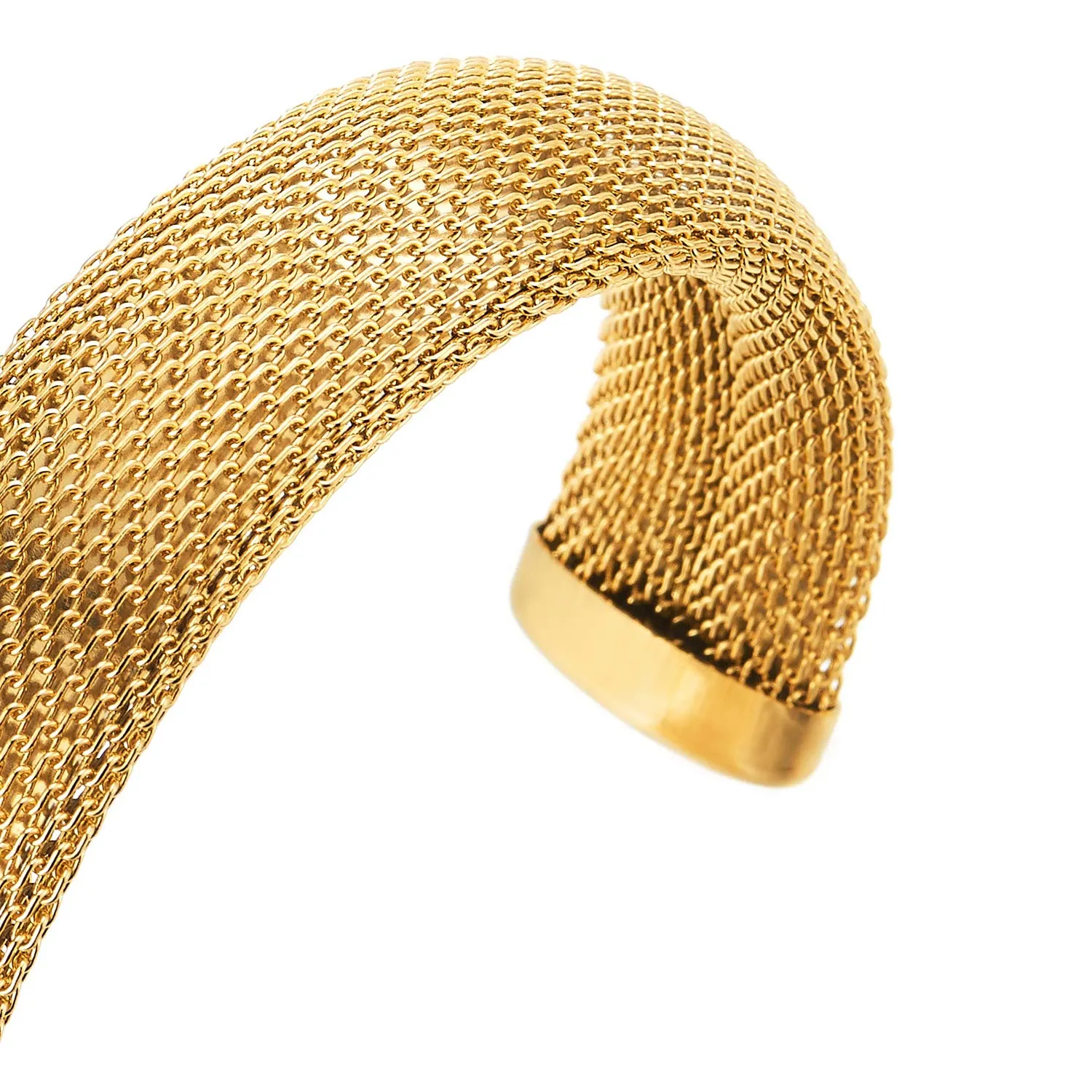 Womens Stainless Steel Gold Color Adjustable Grid Mesh Cable Cuff Bangle Bracelet, Glamorous