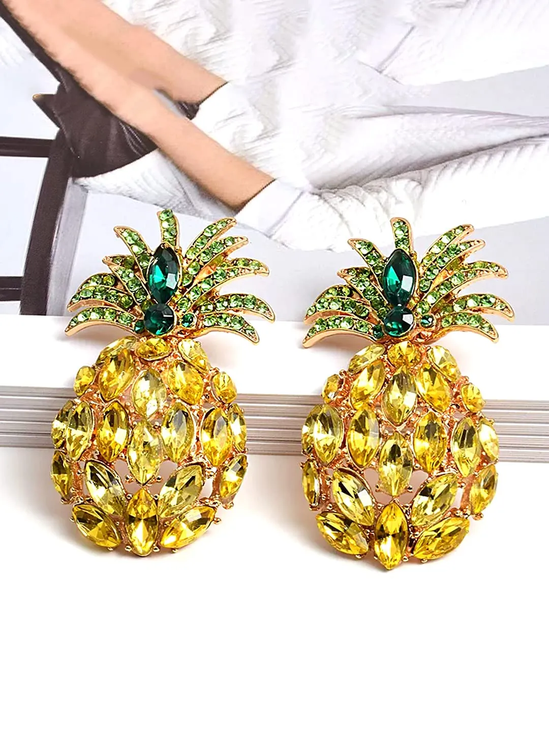 Yellow Chimes Earrings for Women and Girls Fashion Yellow Crystal Drop Earrings | Rhinestone Crystal Pineapple Drop Earrings | Birthday Gift for girls & women Anniversary Gift for Wife