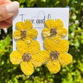 Yellow Floral Sequin Earrings