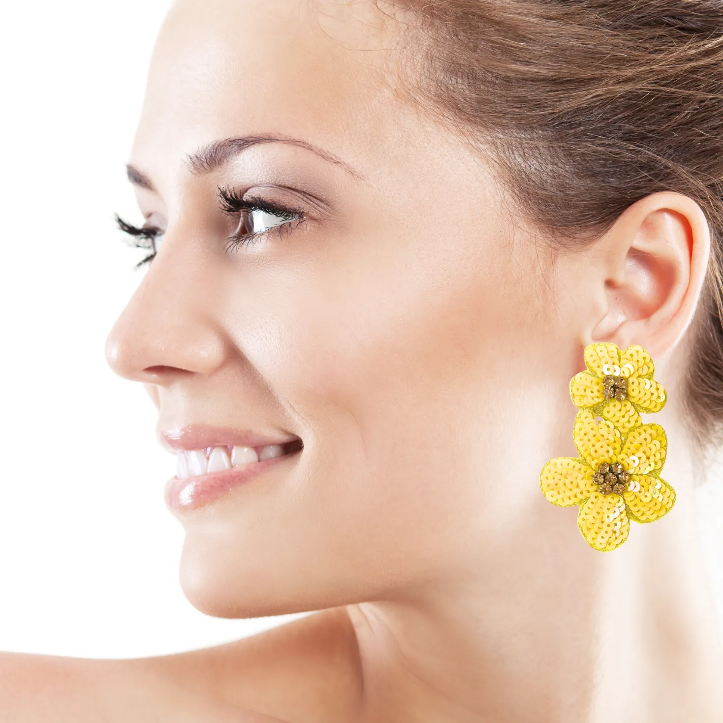 Yellow Floral Sequin Earrings