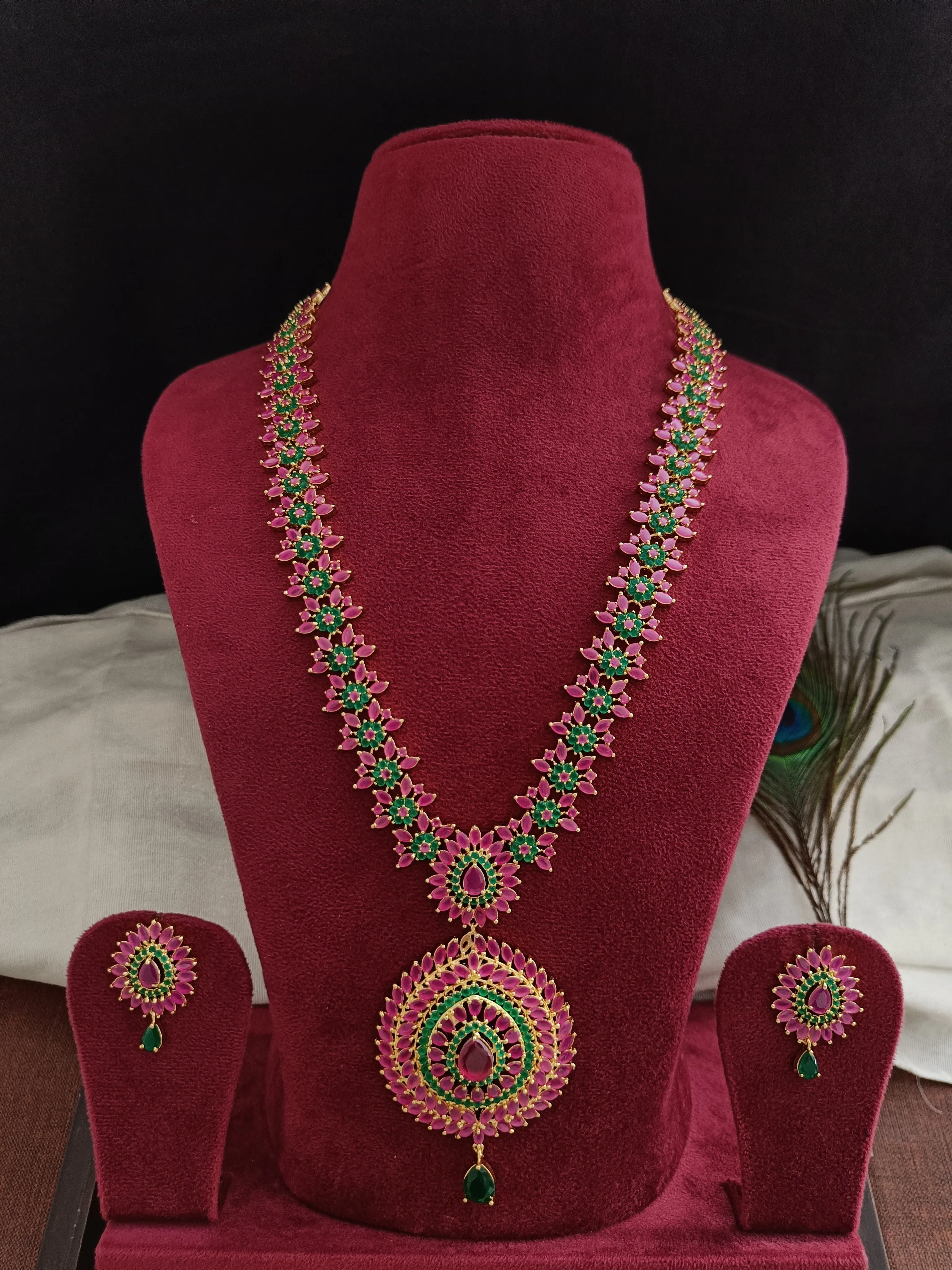 Zircon Long Set in Ruby & Green