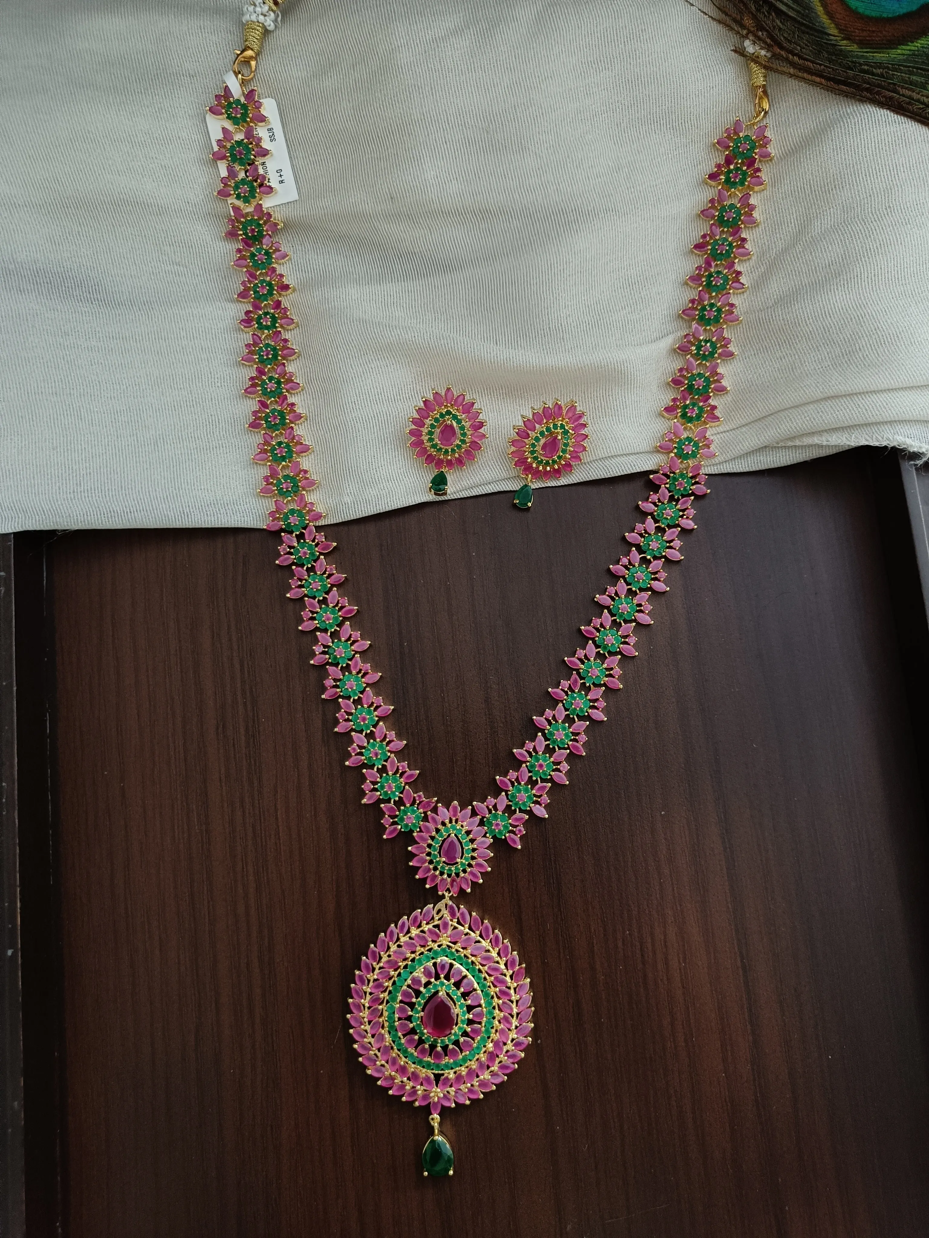 Zircon Long Set in Ruby & Green